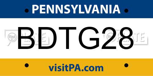 BDTG28 Pennsylvania License Plate