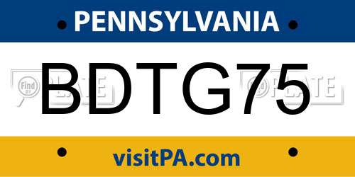 BDTG75 Pennsylvania License Plate
