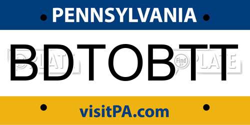 BDTOBTT Pennsylvania License Plate