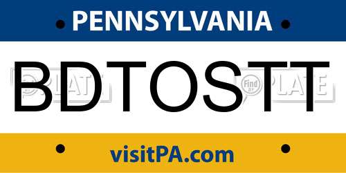 BDTOSTT Pennsylvania License Plate