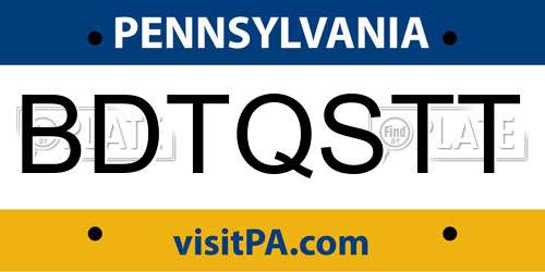 BDTQSTT Pennsylvania License Plate