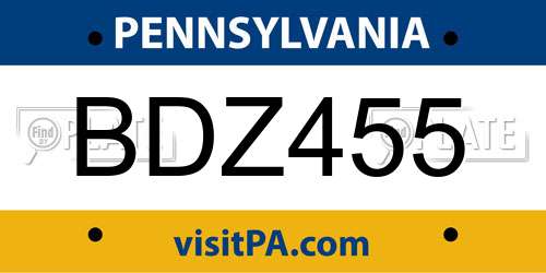 BDZ455 Pennsylvania License Plate
