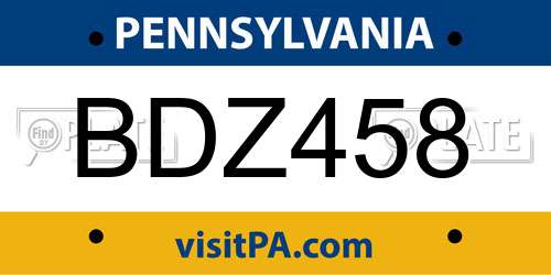 BDZ458 Pennsylvania License Plate