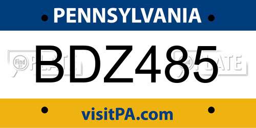 BDZ485 Pennsylvania License Plate