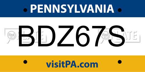 BDZ67S Pennsylvania License Plate