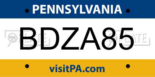 BDZA85 Pennsylvania License Plate