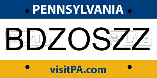 BDZOSZZ Pennsylvania License Plate