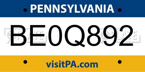 BE0Q892 Pennsylvania License Plate