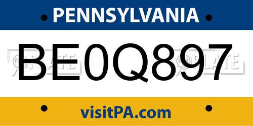 BE0Q897 Pennsylvania License Plate