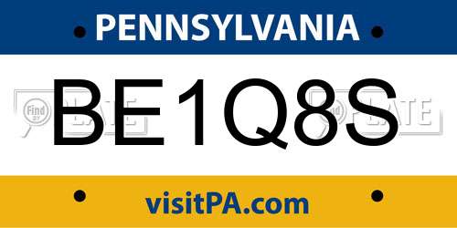 BE1Q8S Pennsylvania License Plate