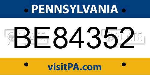 BE84352 Pennsylvania License Plate