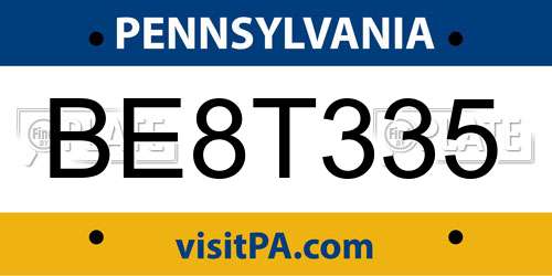 BE8T335 Pennsylvania License Plate