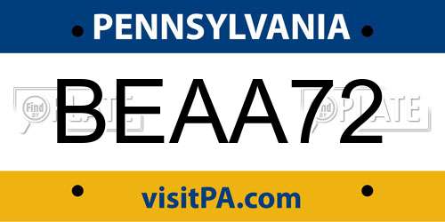 BEAA72 Pennsylvania License Plate