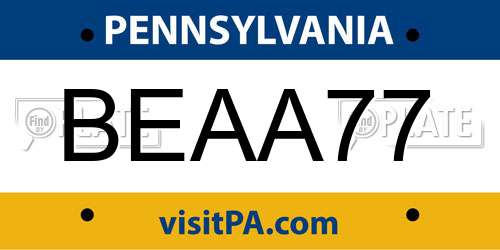BEAA77 Pennsylvania License Plate