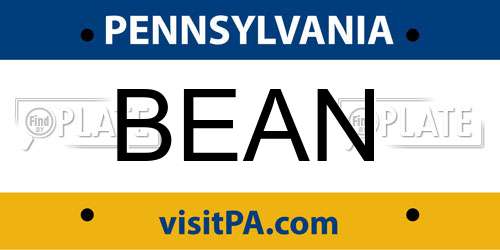 BEAN Pennsylvania License Plate