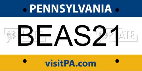 BEAS21 Pennsylvania License Plate
