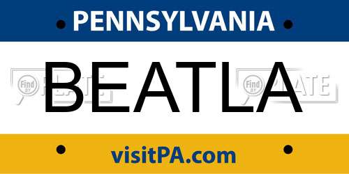 BEATLA Pennsylvania License Plate