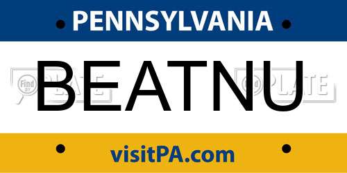 BEATNU Pennsylvania License Plate