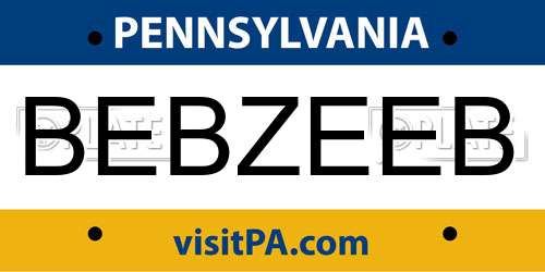 BEBZEEB Pennsylvania License Plate