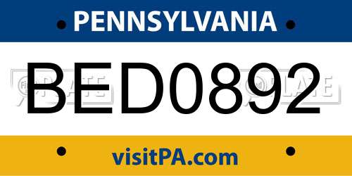 BED0892 Pennsylvania License Plate
