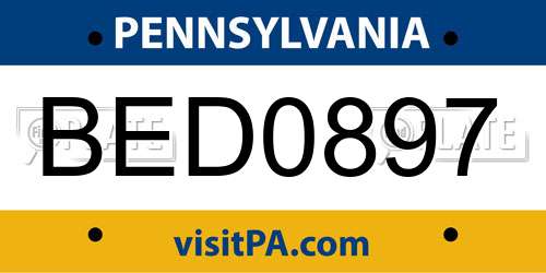 BED0897 Pennsylvania License Plate