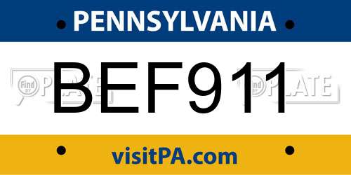 BEF911 Pennsylvania License Plate