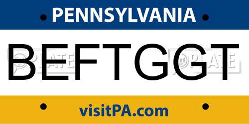 BEFTGGT Pennsylvania License Plate