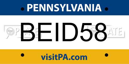 BEID58 Pennsylvania License Plate