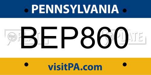 BEP860 Pennsylvania License Plate