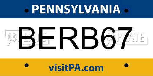 BERB67 Pennsylvania License Plate