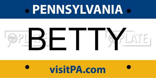 BETTY Pennsylvania License Plate