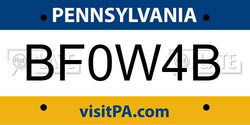BF0W4B Pennsylvania License Plate