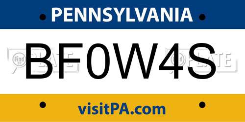 BF0W4S Pennsylvania License Plate
