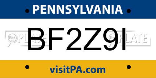 BF2Z9I Pennsylvania License Plate