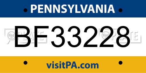 BF33228 Pennsylvania License Plate