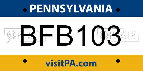 BFB103 Pennsylvania License Plate