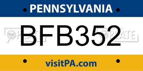 BFB352 Pennsylvania License Plate