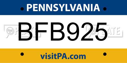 BFB925 Pennsylvania License Plate