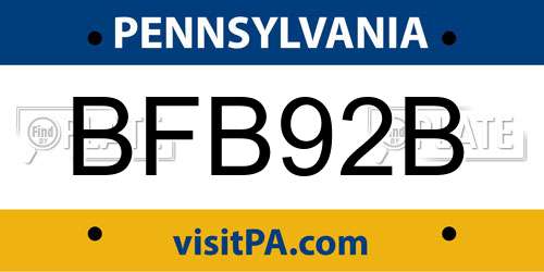 BFB92B Pennsylvania License Plate