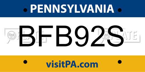 BFB92S Pennsylvania License Plate