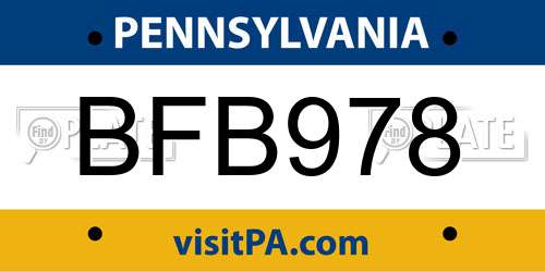 BFB978 Pennsylvania License Plate