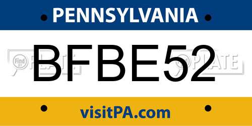 BFBE52 Pennsylvania License Plate