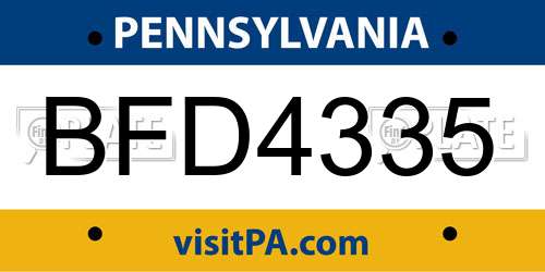 BFD4335 Pennsylvania License Plate