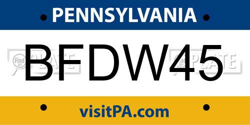 BFDW45 Pennsylvania License Plate