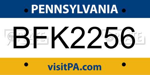 BFK2256 Pennsylvania License Plate