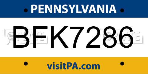 BFK7286 Pennsylvania License Plate