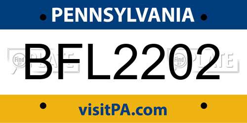BFL2202 Pennsylvania License Plate
