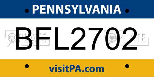 BFL2702 Pennsylvania License Plate