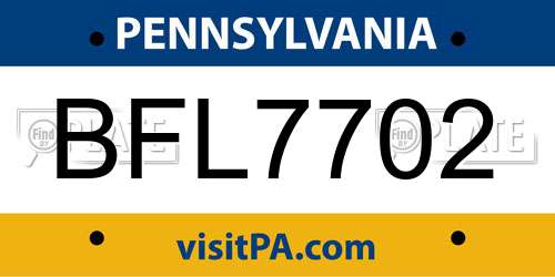 BFL7702 Pennsylvania License Plate