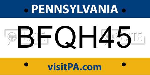 BFQH45 Pennsylvania License Plate